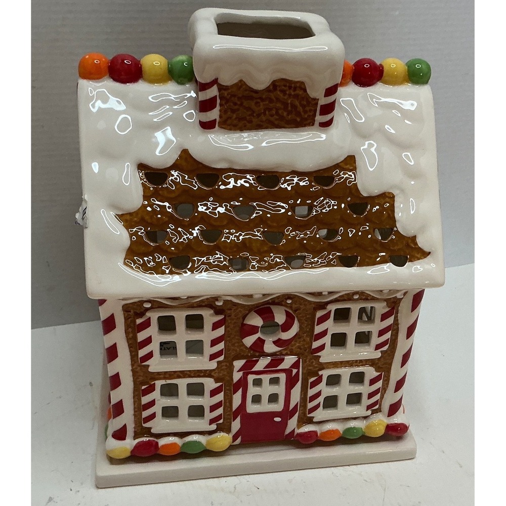 Slatkin & Co Gingerbread House Ceramic Candle Luminary Holiday Decor Large READ